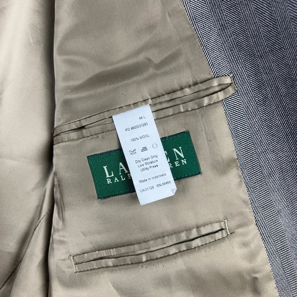 Lauren Ralph Lauren Sport Coat Mens 44L Brown Herringbone 100% Wool Blazer - Picture 8 of 13